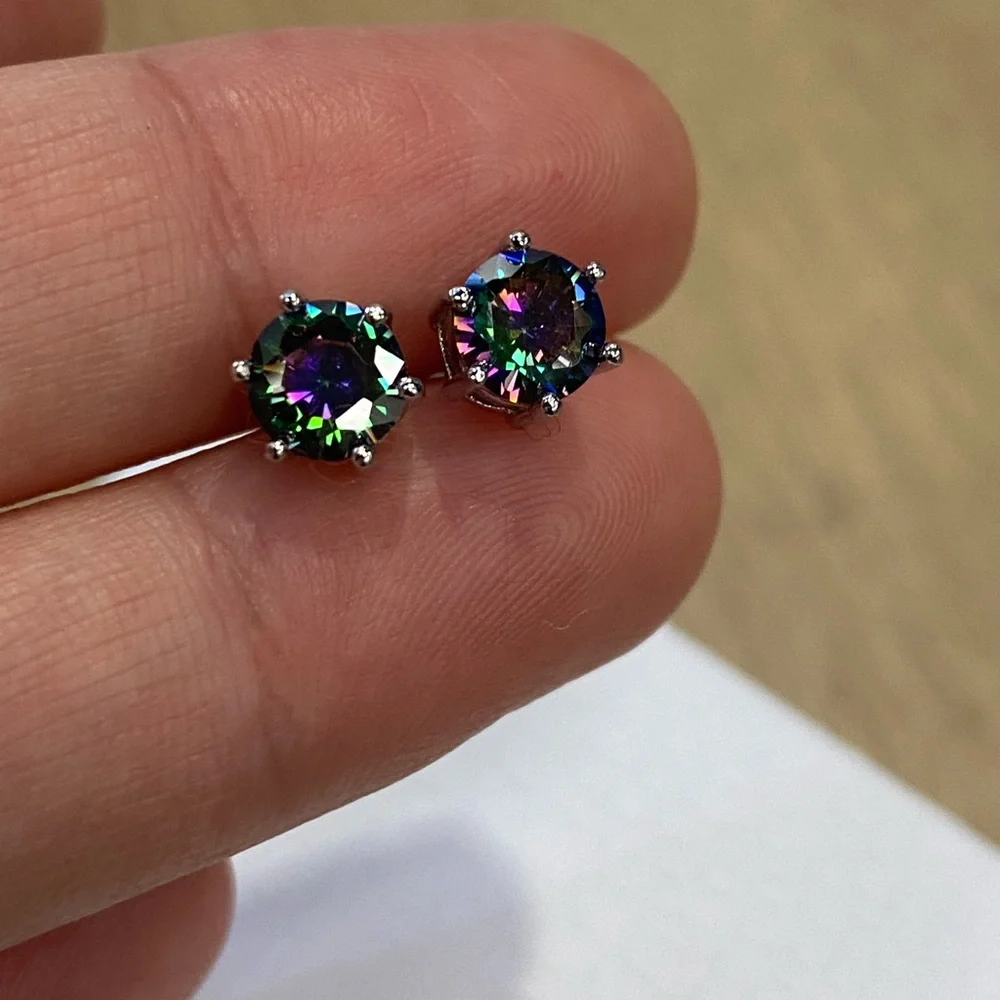 Mystic topaz rainbow crystal stud earrings - Picture 5 of 8